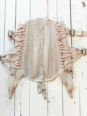 Vintage OTC Medical Corset Girdle Peach Satin Underbust Boned Lace Up Garter 32